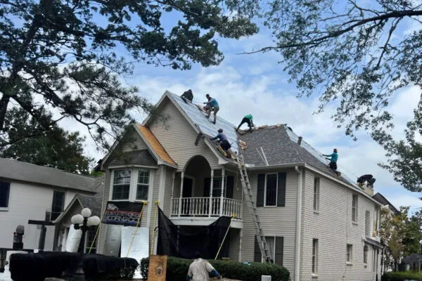 Residential roofing work in progress