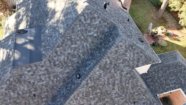 Repaired rear slope on a Houston roof from above