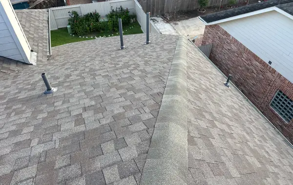 Close view of matched shingles on a Pearland roof repair
