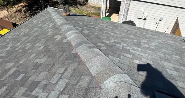 Four-way vent and fresh shingles on a March 2025 Houston roof