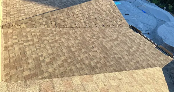 Hip ridge of an August 2024 roof replacement in League City