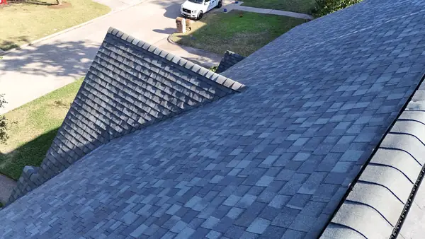 Rear slope of a replaced roof under pines in Kingwood