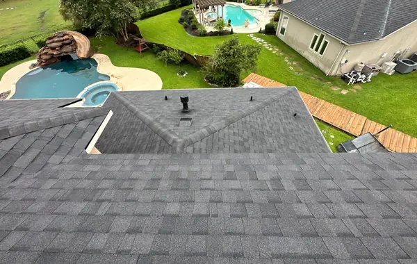Front gable with fresh shingles in League City