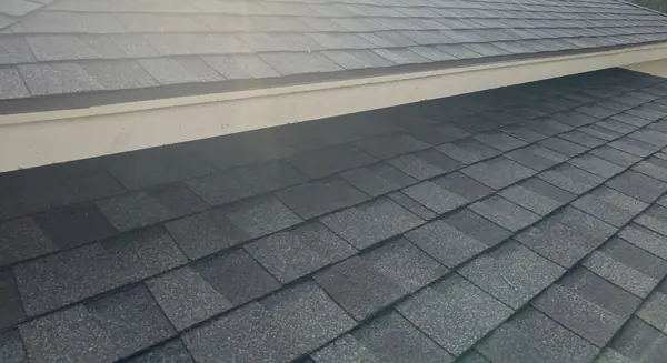 Ridge cap and valley detail on a new Houston roof