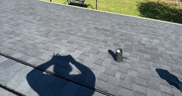 Ridge cap detail on a new shingle roof in La Porte, TX