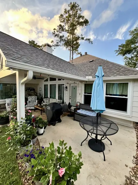 Back patio with the new roof overhead