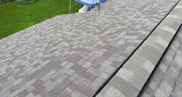 Long ridge line of an August 2025 roof replacement in Houston, TX