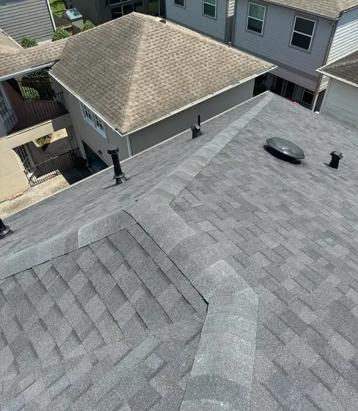 Steep slope with fresh shingles in Houston, TX