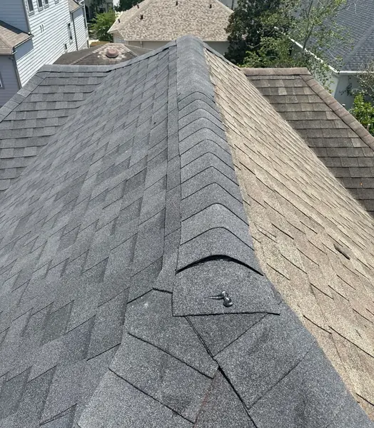 Ridge cap detail on a Houston roof
