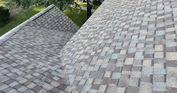 Front hip of the finished roof with the garage below