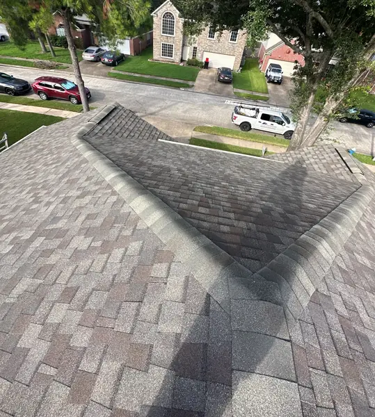Rear valley of the completed roof, Cypress 77429