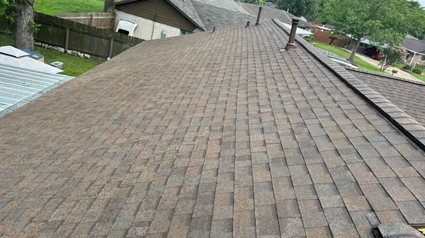 Hip ridge of a November 2024 roof replacement in north Houston