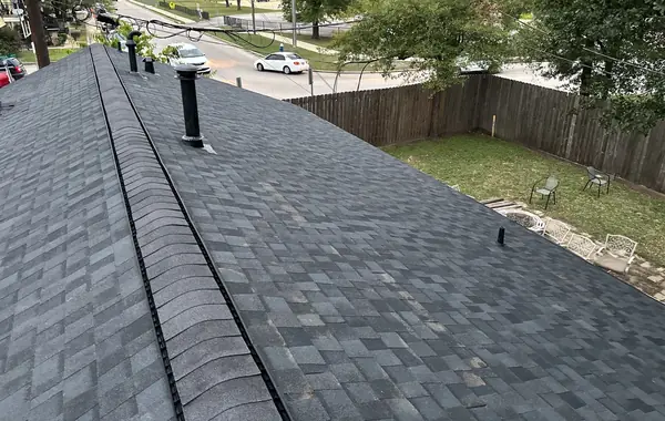 Hip ridge of a re-decked Houston roof