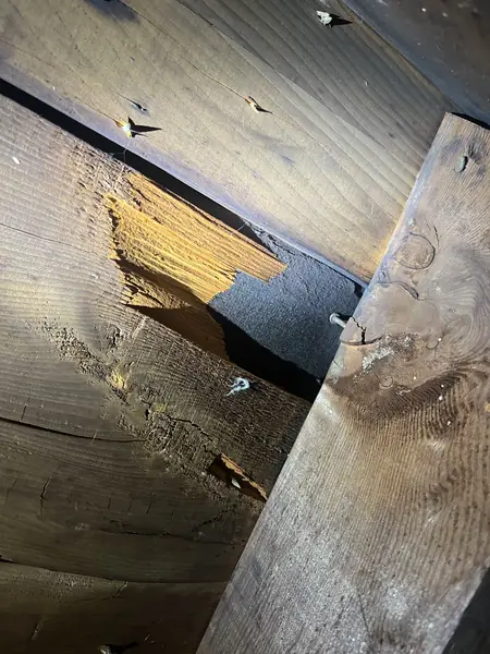 Gap between original deck boards on a Houston roof