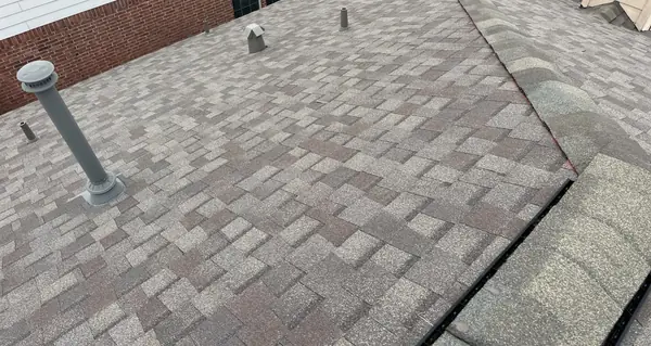 Hip ridge of a January 2025 roof replacement in Richmond, TX