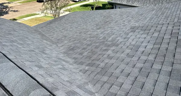 Boxed chimney re-flashed on a replaced roof in Houston, TX