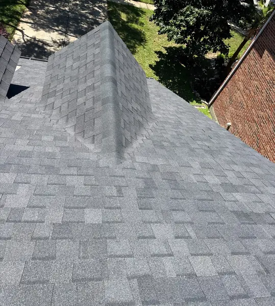 Hip ridge of a June 2025 roof replacement in Copperfield