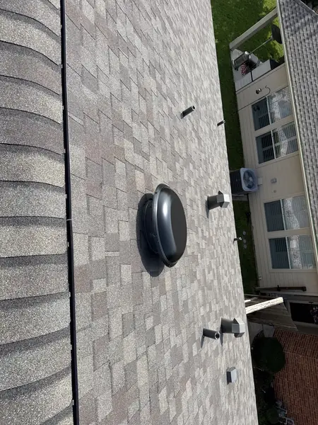 Hip ridge of an August 2026 roof replacement in Pearland