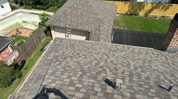 Hips and new box vent on the completed roof, Katy 77450