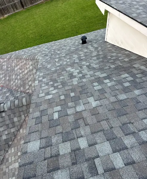 Rear slope over the patio of a new Pearland roof