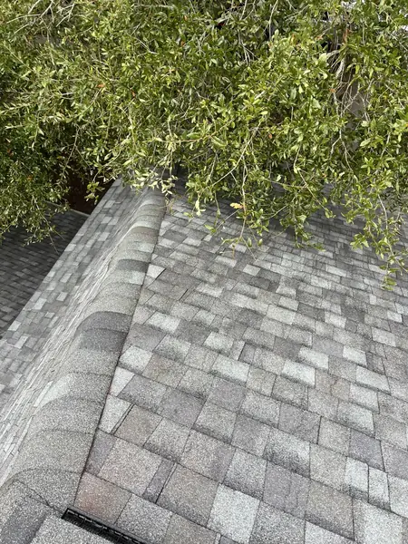 Hip ridge of a February 2025 roof replacement in Sugar Land