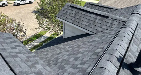 Side elevation of a Pearland home with a new roof