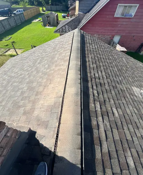 Ridge cap detail on a new Houston roof