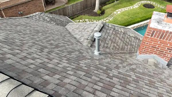 Hip ridge of a January 2025 roof replacement in west Houston