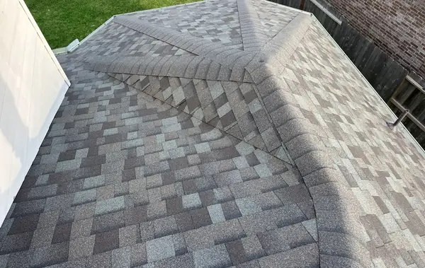 Hip and ridge caps viewed from above on the completed roof