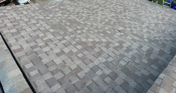 Hip ridge of a January 2025 roof replacement in Houston