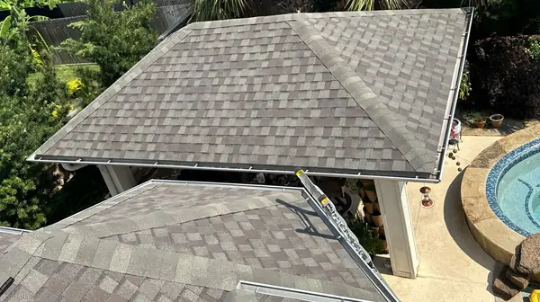 Hip ridge of an October 2024 roof replacement in Pearland