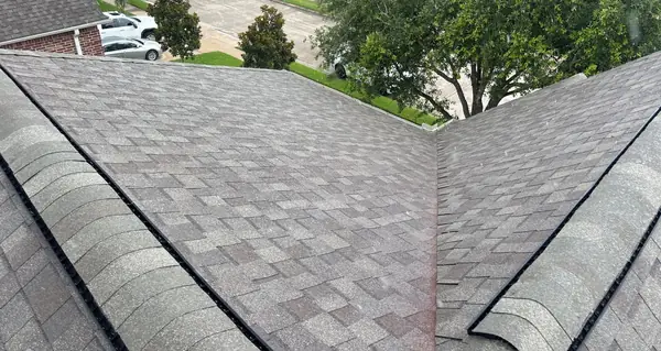 Ridge cap detail on a new Pearland roof