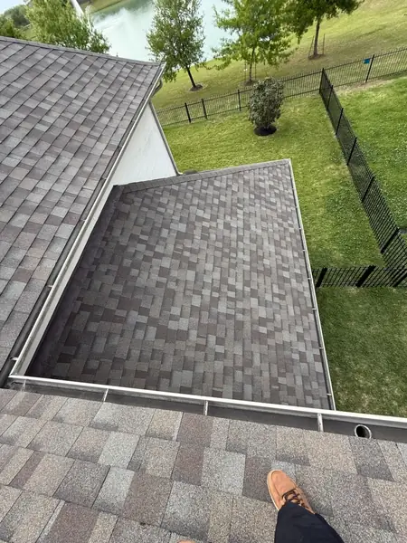 Ridge cap detail on a new Pearland roof