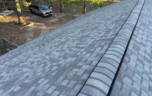Front gable with fresh shingles in Magnolia