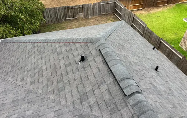 Hip and ridge caps on the completed roof, Katy 77449