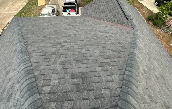 Ridge line of the finished roof from above
