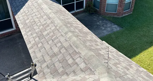 Hip ridge of a replaced roof in Pearland