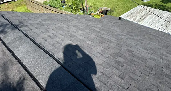 Side elevation of a replaced roof in Alvin, TX
